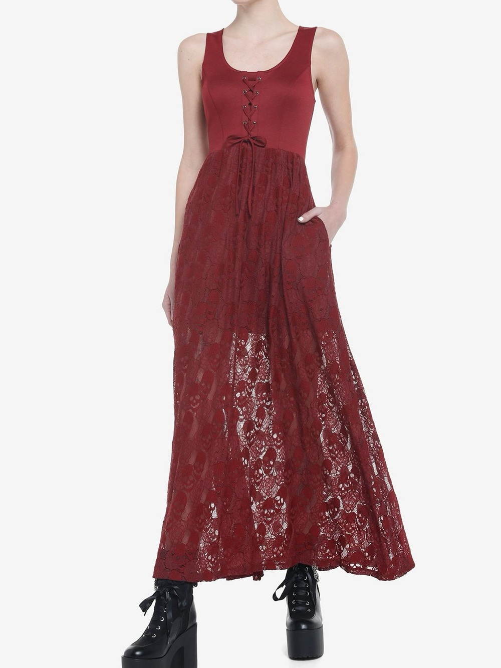 Hot Topic Burgundy Skulls Lace-Up Maxi Dress Corset Cosmic Aura 12 L Large 0 New